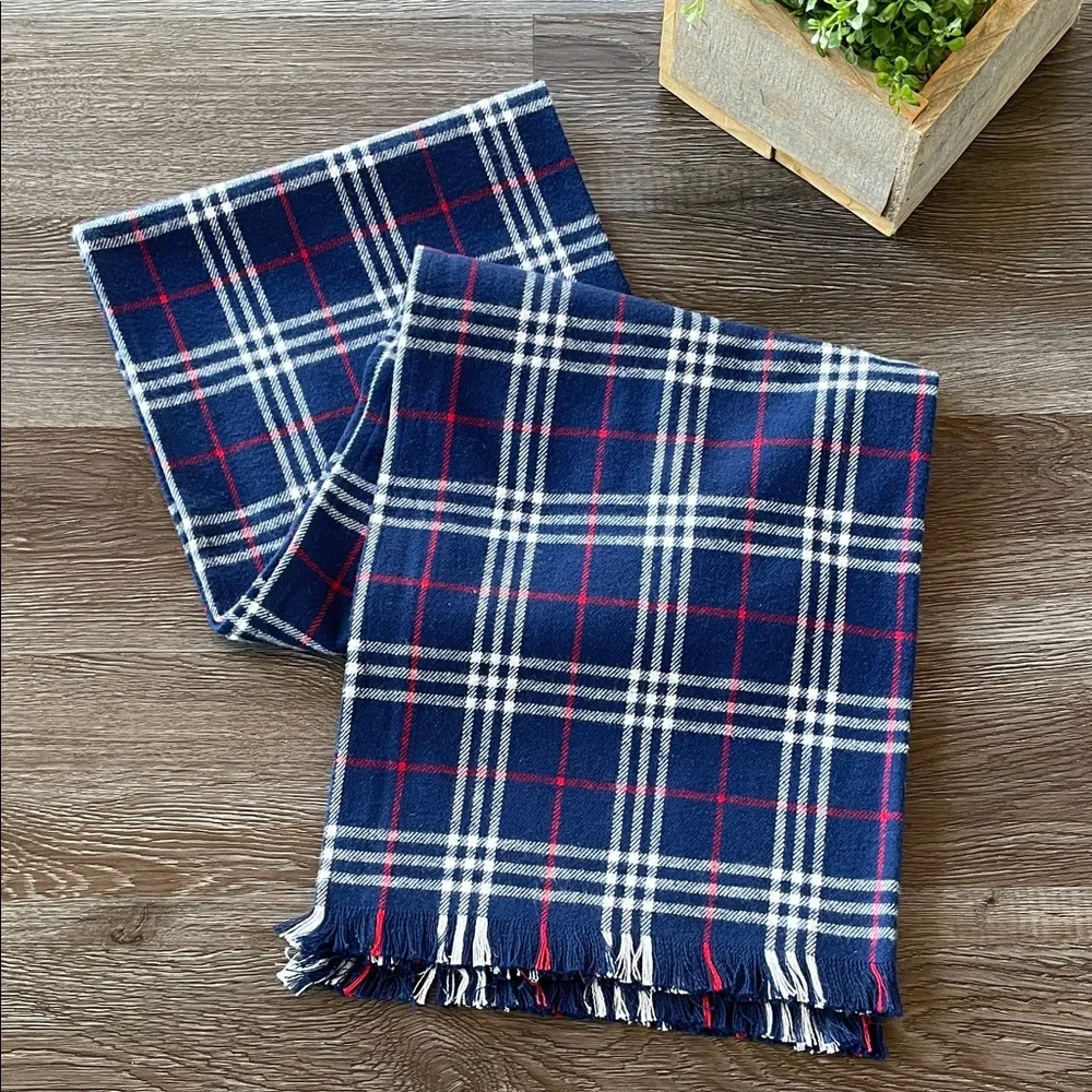 Handmade Oversized Blue Plaid Flannel Scarf